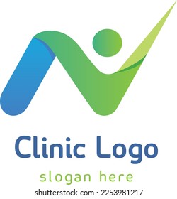 Letter N logo.  for clinic Business, Science, Healthcare, Medical, Hospital and Nature Logos. N logo blue and green logo