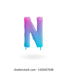 Letter N logo. Colored paint character with drips. Dripping liquid symbol. Isolated art concept vector.