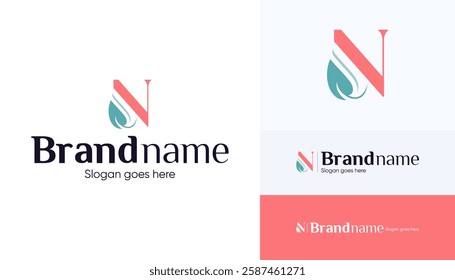 Letter N logo combination with leaf icon, Symbol usable used for growing Business, Skin care, Boutique, Identity, Beauty salon, Fashion, Jewelry, Hotel, Beauty products, Spa, etc. Feminine style logo