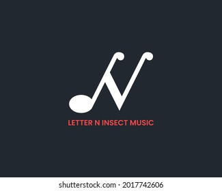 Letter N logo with a combination of musical symbols and form a grasshopper
