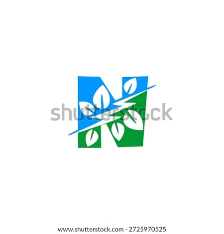 Letter N logo combining a lightning bolt and green leaf. Vector design for renewable energy, eco-friendly electricity, and sustainable tech startups.