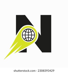 Letter N Logo Concept With Global World Icon Vector Template 