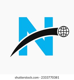 Letter N Logo Concept With Global World Icon Vector Template