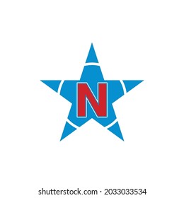 letter N logo concept. letter N inside blue star symbol and white line. isolated on white background