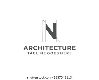 letter N logo, creative architecture design, vector illustration, isolated on transparent background 