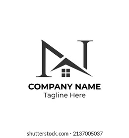 Diseño de logotipo de carta N con elemento de arquitectura