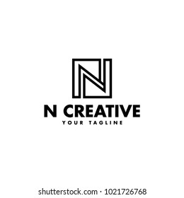 Letter N logo design black white enclosed in a square. Creative Overlapping logo template, emblem for Business Card