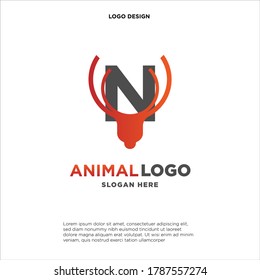 letter N logo. design a combination of letter a and deer antler illustration into a unique and simple logo N. with black, red, isolated white.brand for corporate and graphic design. modern template.