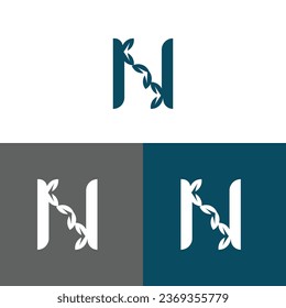 Letter N logo design concept negative space style. 
Abstract sign constructed from check marks.
 Vector elements template icon.