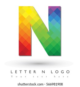 Letter N Logo Design Concept in Rainbow Mosaic Pattern Fill and White Background