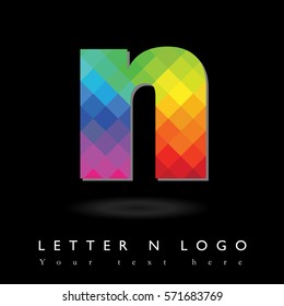 Letter N Logo Design Concept in Rainbow Mosaic Pattern Fill and Black Background