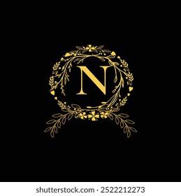 Carta N Design do logotipo, Criativo Mínimo NN Monograma. abstrato vetor logotipo monograma. N Flor logotipo casamento. Monograma elegante. Ilustração do logotipo do monograma do casamento com moldura da flor.