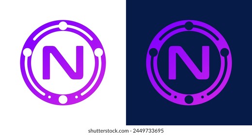 letter N logo design with dotted gradient digital circles, for digital, technology, data