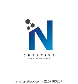 Letter N logo design with elegant and luxurious style. Blue Geometric Shape with Hexagon Pixel Points. suitable for Business Logo, Technology, company. Logo Template Elements. initial N letter logo.