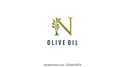 Letter N logo design element vector with olive concept