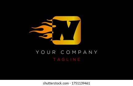 Letter N Logo Design, With Fire, Blaze, Flame Icon N