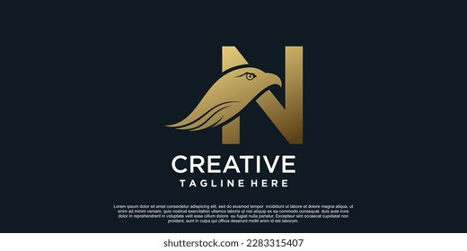 Letter N logo design with head eagle unique concept Premium Vector
