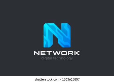 Letter N Logo design Hitech Technology style vector template Futuristic shape