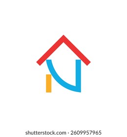 Letter N logo design with house theme. Vector