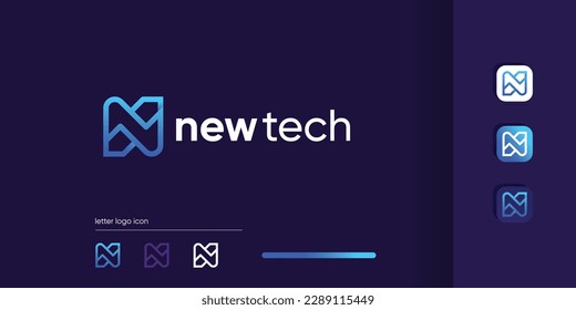 Idea de diseño de logotipo de carta N con concepto de tecnología