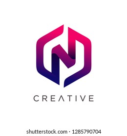 Letter N Logo Design, Modern N Logo, Letter N with Hexagonal