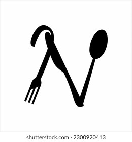  Letter N logo design with spoon, fork and knife. The logo can be used for the identity of cafes, restaurants, chefs and decorations