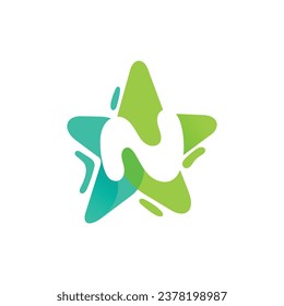 letter N logo design, letter N with Star combination flat design logo template element.