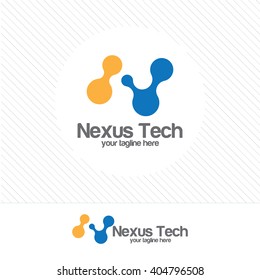 Letter N logo design. Technology logo in the form of atoms.