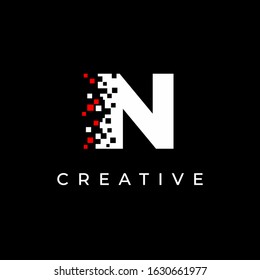 Letter N logo design template with with debris effect