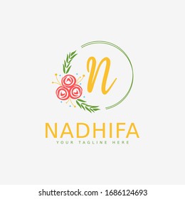 Logo-Designvorlage Letter N mit schönen Kreise und Blumenrahmen