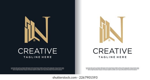 letter n logo design template with building concept premium vector