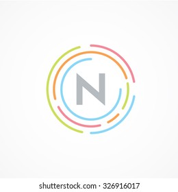 Letter N logo design template,Business,Colorful creative sign,vector icon,lines letters,Typographic elements,modern,company name brand.round,rings,circle