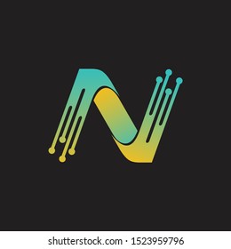 Letter N logo design template,Technology abstract dot connection cross vector logo icon circle logotype
