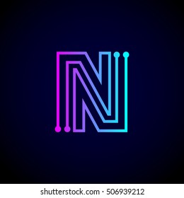 Letter N logo design template,Technology abstract dot connection vector logo