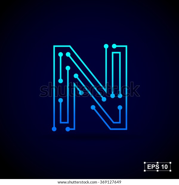 文字nのロゴデザインテンプレート テクノロジーの抽象的なドット接続