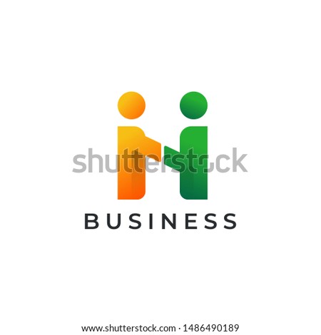 Letter N logo design with two people shaking hands. Foto stock © 