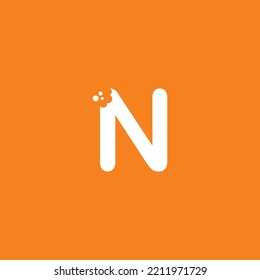 letter N logo design with unique creative bite marks in modern style in white on orange background. cute letter N illustration. suitable for business logo, company, marketing, promotion, food, etc