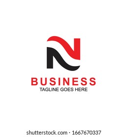 Vector de diseño del logotipo Carta N en colores negro y rojo aislado en fondo blanco