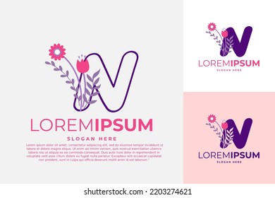letter N logo design vector template illustration with flowers