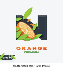 Letter N logo design vector with fresh orange slices