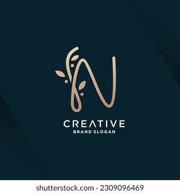 Letter N logo design vector with natural beauty concept