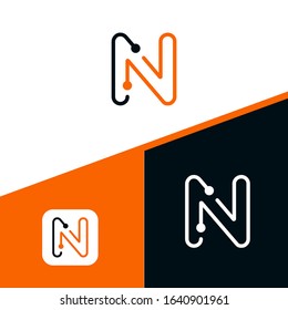 Letter N logo Design,Technology and digital dot connection logo vector