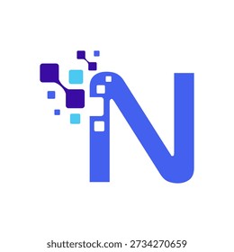 Logo de la letra N con cuadrados redondeados digitales