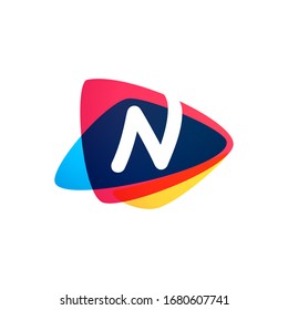 Letter N logo in dynamic triangle intersection shape. Vector icon perfect for sport labels, delivery posters and vibrant identity, etc.