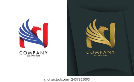 Letter n logo with eagle head in minimalist style
