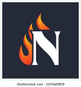 letter N logo with fire flame design illustration