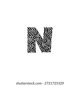 Logotipo de la letra N formado por líneas de circuito y puntos. Diseño de Vector que representa inteligencia artificial, redes neuronales, conectividad y tecnología ética