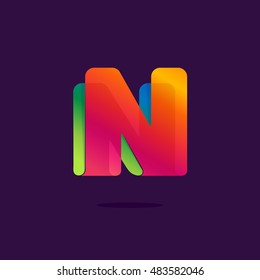 Letter N logo formed by colorful ribbon. Font style, vector element for poster, t-shirt or card.