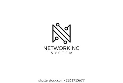 Letter N logo formed networking symbol in simple and modern style