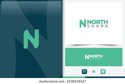 Letter N logo formed shark fin symbol with green color